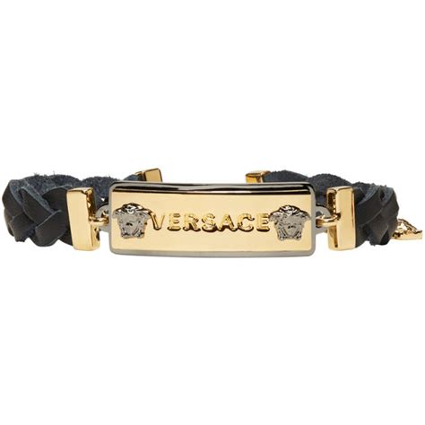 versace black and gold logo tag bracelet|versace logo drawing.